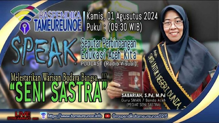 Live Streaming Podcast Raspendika Tameureunoe: (Melestarikan Warisan Budaya Bangsa) SENI SASTRA